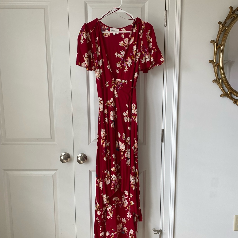Red wrap maxi dress